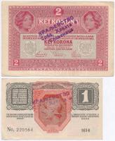 1913. 20K (2x) + 1916. 1K + 1917. 2K szerb felülbélyegzésekkel + 1915. 10K román felülbélyegzéssel T...