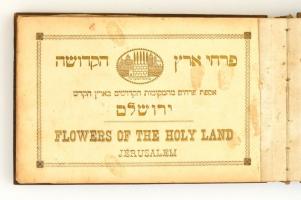 cca 1900 A Szentföld képei és virágai fa-borítású füzet a 14 képpel és szárított virágokkal. / Flowe...