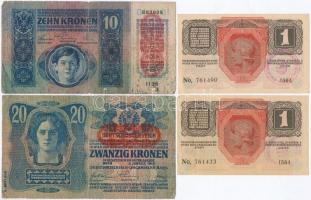 1913. 20K + 1915. 10K + 1916. 1K (2x) mindegyik  "Deutschösterreich" felülbélyegzéssel és ...