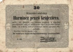 1848-1849. Kis tétel "Kossuth bankó" 30kr (3x) + 5Ft 2klf (román szövegben variáns) T:II,II/III,III-/IV
