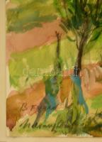 Udvary Pál (1900-1987): Balatonfüred. Vegyes technika, papír, jelzett, üvegezett keretben, 33×47 cm