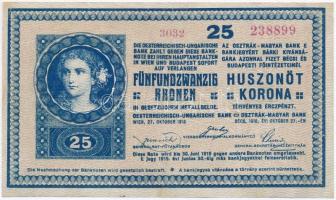 1918. 25K 3032 3mm, hullámos hátlappal, hátlapján hamis Szatmár Vármegye Nagybánya Szab. Kir. R. T. Város felülbélyegzéssel (fake overpint) T:III részben restaurált