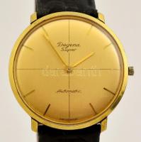 cca 1960 Dugena automata férfi karóra, működőképes szép állapotban, bőr szíjjal