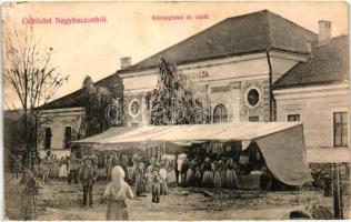 Nagybacon, Batanii Mari; Községháza és vásár, piac, árusok. Fogyasztási szövetkezet kiadása / town hall, market, vendors (EB)