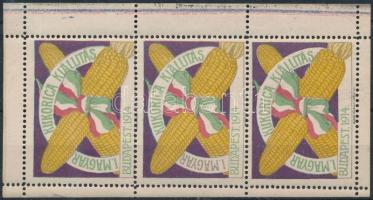 1914 I. Magyar kukorica kiállítás fogazott levélzáró hármascsík