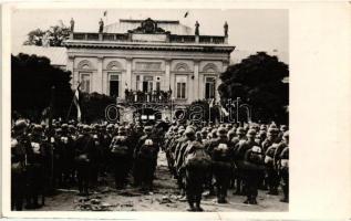 1938 Ipolyság, Sahy; Vármegyeháza, bevonulás, Est Foto / entry of the Hungarian troops + Ipolyság visszatért So. Stpl. (fa)