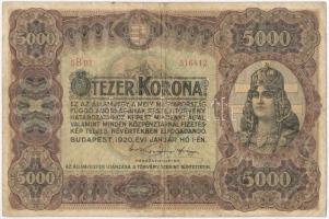 1920. 5000K "Orell Füssli Zürich" piros sorozat- és sorszám T:III- Hungary 1920. 5000 Korona "Orell Füssli Zürich" with red serial number C:VG Adamo K38