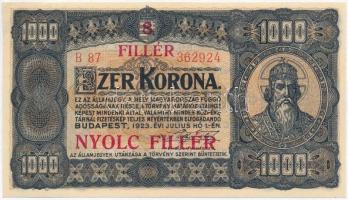 1923. 1000K "8 FILLÉR - NYOLC FILLÉR" felülnyomással T:I- Adamo K37B