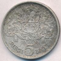 Lettország 1929. 5L Ag T:2,2- patina 
Latvia 1929. 5 Lati Ag C:XF,VF patina 
Krause KM# 9