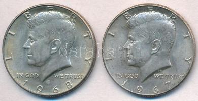 Amerikai Egyesült Államok 1967-1968. 1/2$ Ag Kennedy (2x) T:2 kis patina  USA 1967-1968. 1/2 Dollar Ag Kennedy (2x) C:XF small patina