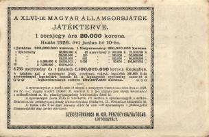1926. "46. Magyar Állami Sorsjáték" 20.000K T:II-
