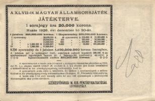 1926. "47. Magyar Állami Sorsjáték" 20.000K T:II