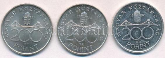 1992. 200Ft Ag "MNB" + 1993. 200Ft Ag "MNB" + 1994. 200Ft Ag "Deák" T:...