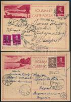1945 2 db képes díjjegyes levelezőlap díjkiegészítéssel, cenzúrázva