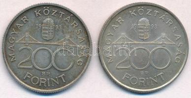1993. 200Ft Ag "MNB" (2x) T:2 patina