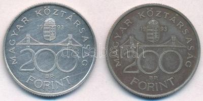 1993. 200Ft Ag "MNB" (2x) T:2 patina