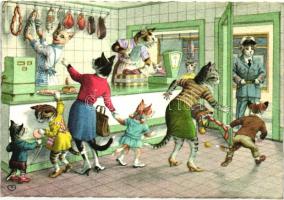 Cats in the butcher shop, officer cat. Colorprint B. Special 2607/6. (EK)