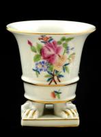 Herendi porcelán virágmintás karmos mini kaspó, kézzel festett, jelzett, hibátlan, m: 7,5 cm