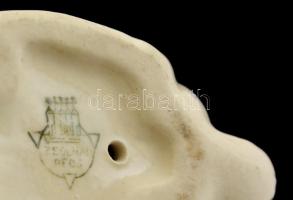 Zsolnay porcelán nyuszi, kézzel festett, jelzett, mázhibával, 9x6 cm