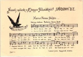 Küzdj velünk a Magyar Felvidékért! Hajrá Turul! Gárdonyi B. E. Kuruc Kassa földjén... / Hungarian irredenta music sheet postcard