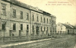 4 db RÉGI magyar városképes lap iskolákkal: Pápa, Salgótarján csendőriskola, Bonyhád, Szarvas (W. L. Bp. 1415.) / 4 pre-1945 Hungarian town-view postcards with schools