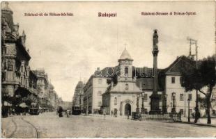 Budapest VIII. Rákóczi út, Szent Rókus-kórház, templom, villamosok / Rákóczi-Strasse, Rókus-Spital (EK)