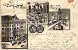 Budapest VII. Rákóczi út 58. Hotel Metropole szálloda reklámlapja, belsők, villamos, Pápai Ernő kiadása, litho (EB)