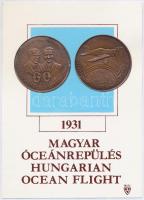 Bozó Gyula (1913-2004) 1991. "60 éves a magyar óceánrepülés Endresz György - Magyar Sándor / Harbour Grace - Bicske" emlékérem Br lemeze díszlapon (2x)