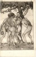 4 db régi irredenta művészi motívumlap, 2 Némethy Miklós ciklusából (II. kép Demarkációs vonal Magya...