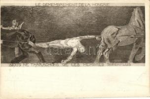 4 db régi irredenta művészi motívumlap, 2 Némethy Miklós ciklusából (II. kép Demarkációs vonal Magya...