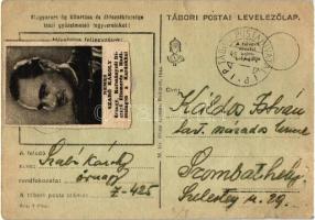 1945 Szabó Károly őrnagy második világháborús tábori posta levele, újságból kivágott fotójával díszítve / WWII Hungarian military major's field post and letter (kis szakadás / small tear)