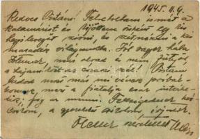 1945 Szabó Károly őrnagy második világháborús tábori posta levele, újságból kivágott fotójával díszí...