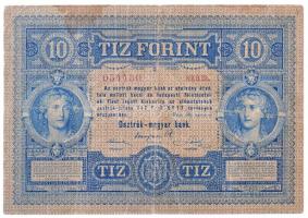 1880. 10Ft Osztrák-magyar Bank T:III- kis ly. középen Austro-Hungarian Monarchy 1880. 10 Forint / 10 Gulden Österreichisch-ungarische Bank C:VG small hole in the middle Adamo G128