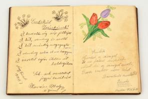 cca 1938 Bőrkötésű, fém rátétes régi emlékkönyv, számos érdekes bejegyzéssel