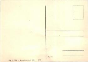 Magasugró. Bélyegekből kivágott és összeragasztott képeslap. Budai nyomda / High jumper. Made out of...