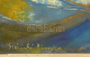 Szántó jelzéssel: Szirmok, akvarell, selyem, üvegezett fa keretben, 33×29 cm