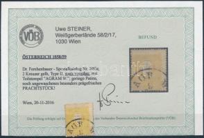 2kr II. erősen elfogazva "AGRAM" Certificate: Steiner shifted perforation,  Certificate: S...