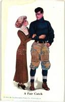 A Fair Catch. American football humour, couple. The Decorative Poster Co., Cincinnati Series P1-6. s: Frank J. Murch (fl)
