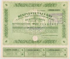 Budapest 1946. "Pesti Magyar Kereskedelmi Bank" részvényutalvány 5 részvényről egyben, öss...