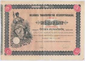 Budapest 1926. "Belvárosi Takarékpénztár Részvénytársaság" öt részvénye egyben 250P-ről (2...