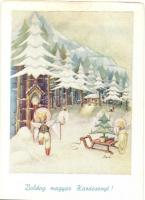 4 db RÉGI Bozó irredenta üdvözlőlap / 4 pre-1945 Bozó signed Hungarian irredenta greeting art postca...