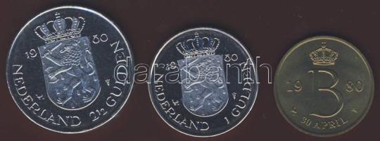 Hollandia 1980. 1G + 2 1/2G + zseton forgalmi sor szettben T:BU Díszdobozban, tanúsítvánnyal!