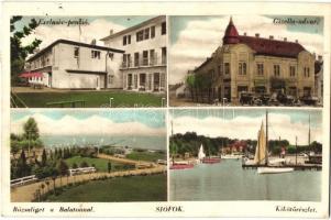 8 db régi képeslap, főleg magyar városképes lapok (Budapest, Siófok, Győr, Dunakömlőd), közte 1 lap ...