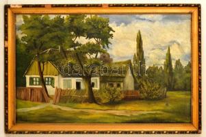 Klein jelzéssel: Zöld tetős ház. Olaj, vászon, keretben, festék hibákkal, 45×74 cm