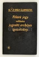 1921 Magyar Királyi Államvasutak féláru-jegy váltására jogosító arcképes igazolványa, bőr tokban