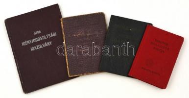 1942-1949 Kis igazolvány tétel (MÁV arcképes igazolvány, Magyar Dolgozók Pártja tagsági könyv, OTBA igényjogosultsági igazolvány), 4 db