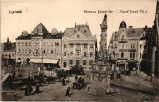 Újvidék, Novi Sad; Ferenc József tér, villamos, Első Magyar Biztosító Társaság, Dornstadter Jakab, Kovács József üzletei, sörcsarnok, Urbán Ignác kiadása / square, tram, insurance company, shops (EK)