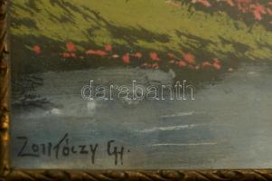 Zorkóczy jelzéssel: Szökőkút a tavon. Vegyes technika, papír, 22×29 cm