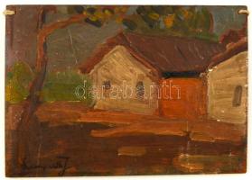 Lampért jelzéssel: Szeged környéki tanyaház. Olaj, falemez, 19×13 cm