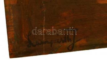 Lampért jelzéssel: Szeged környéki tanyaház. Olaj, falemez, 19×13 cm